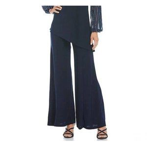 NEW MARINA Womens Wide Leg Jersey Pull on Pants Sz 8 Blue Elastic Waist Stretch